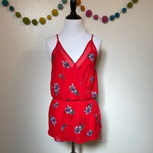🆕Sienna Sky Red Floral Print Peplum Faux Wrap Camisole Tank - Size XS